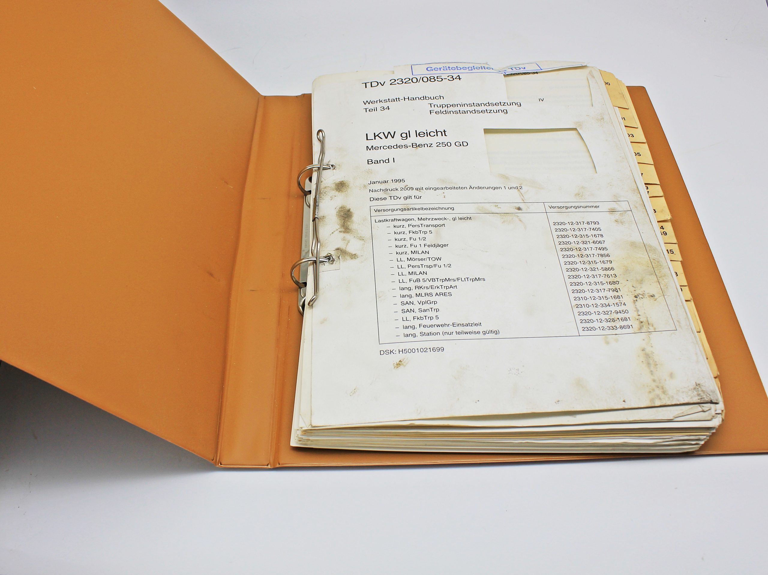 ORIGINAL BUNDESWEHR TDv 2320/085-34 LKW gl leicht-MB 250 GD Werkstatt-Handbuch